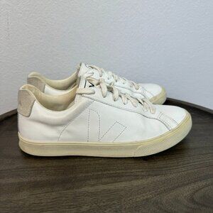 Veja Esplar Women's White Low‎ Top Lace Front Leather Sneaker Shoe US 6 EU 37